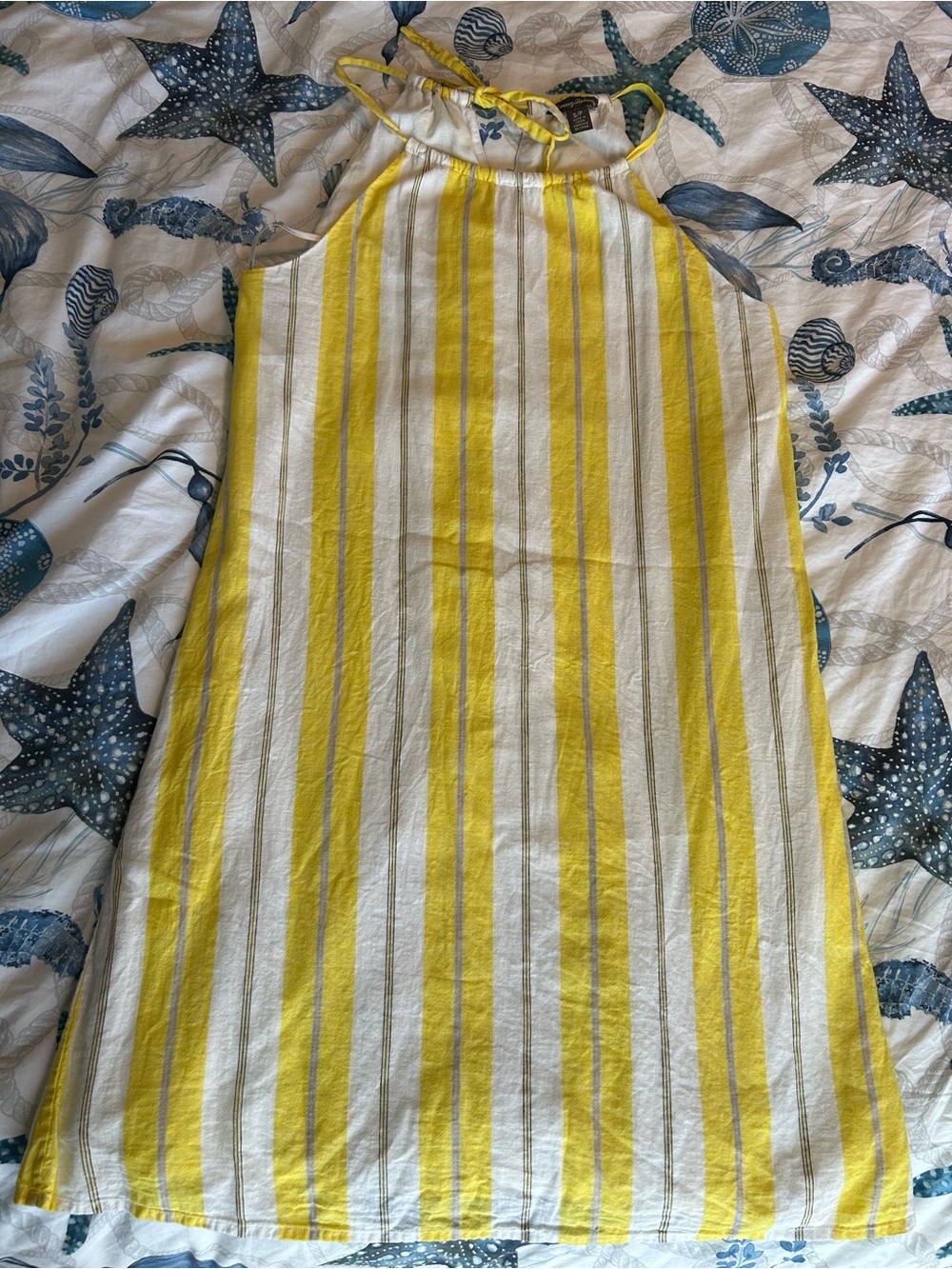 Tommy Bahama Yellow and White Striped Linen Halter Dress